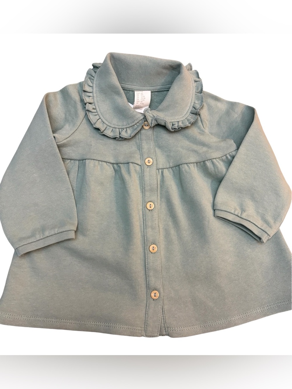 NWT H&M Baby Girl Ruffle Collar Sweatshirt Jacket Sage Green 6M